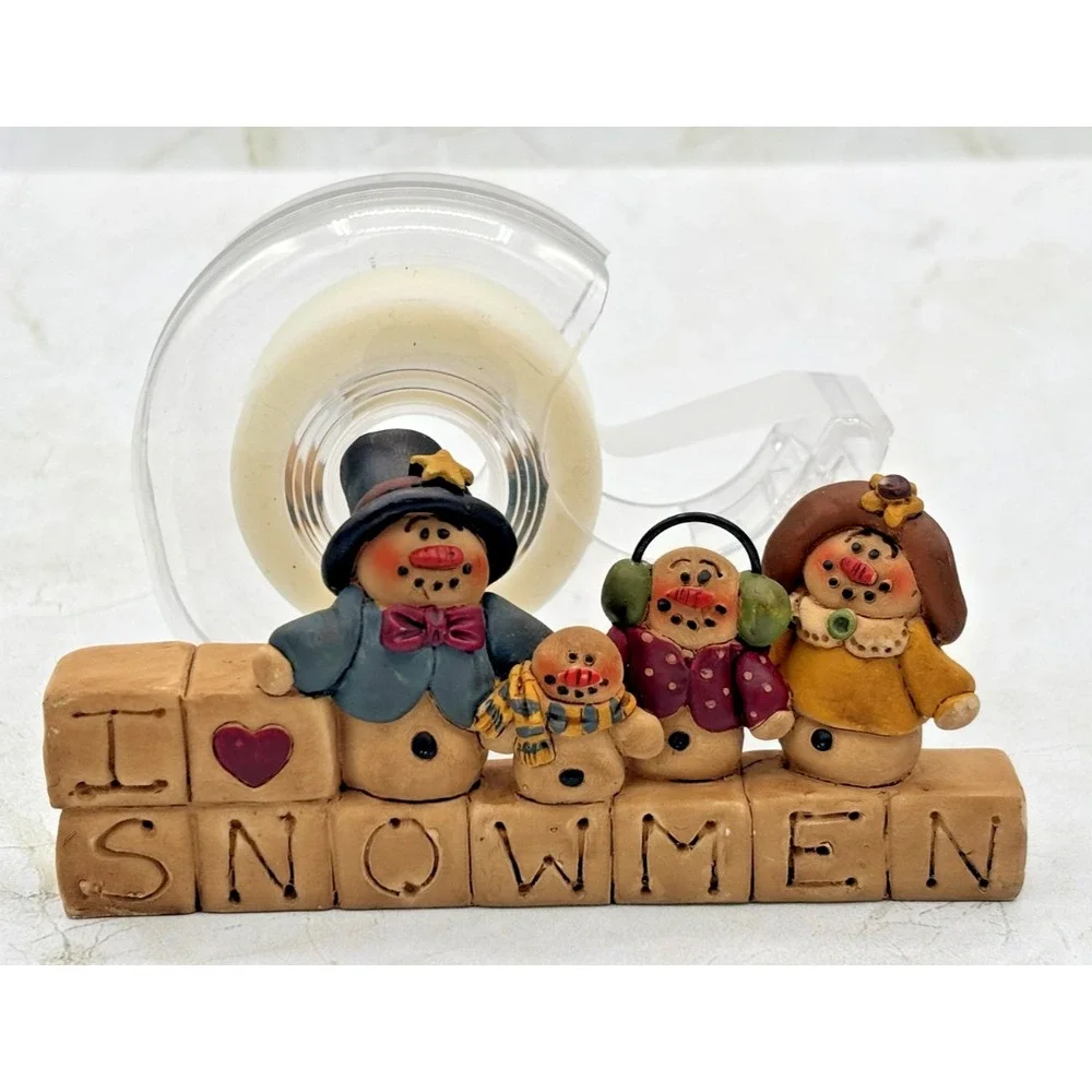 Blossom Bucket I‎ Love Snowmen Block Figurine Suzi Skoglund Resin Vintage